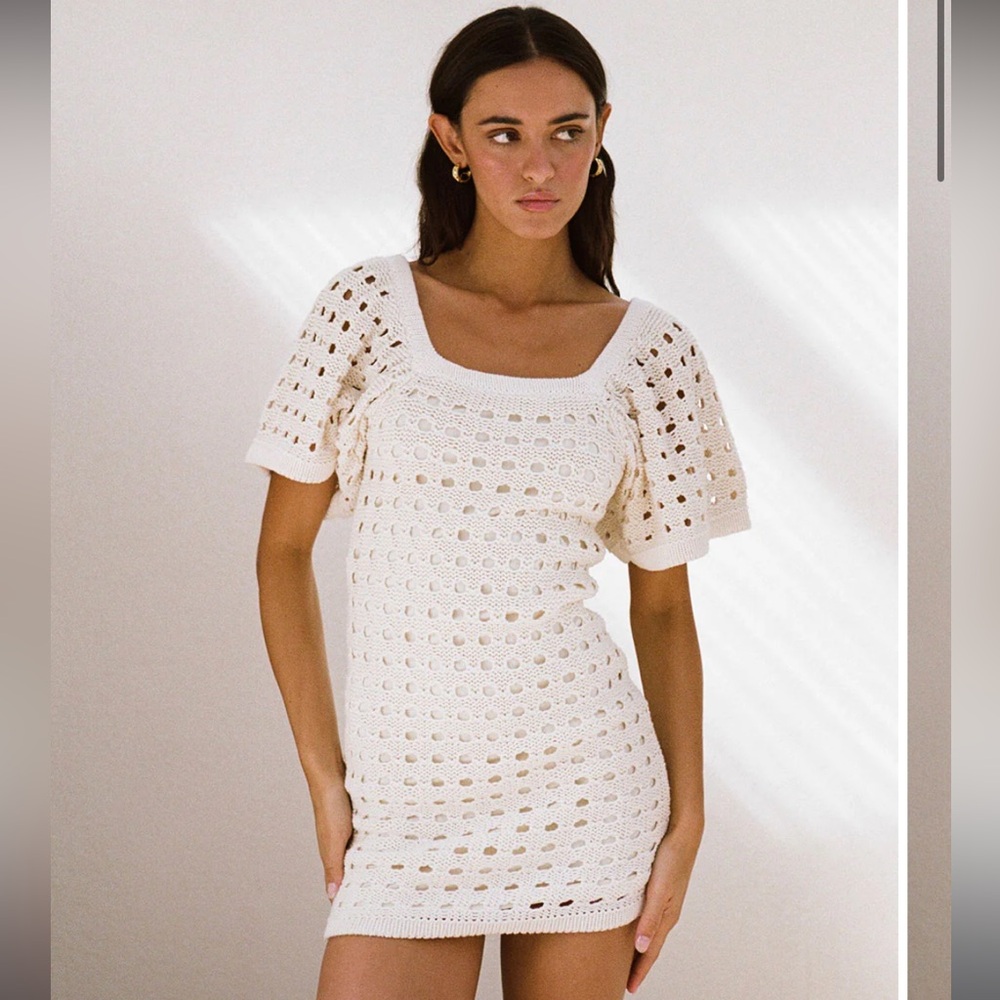 Sabo Cream Crochet Mini Dress